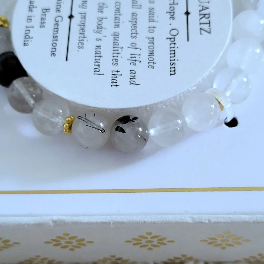 Shivam Mixed Quartz Stretch Bracelet with Crescent Moon🌙 Charm - NIB